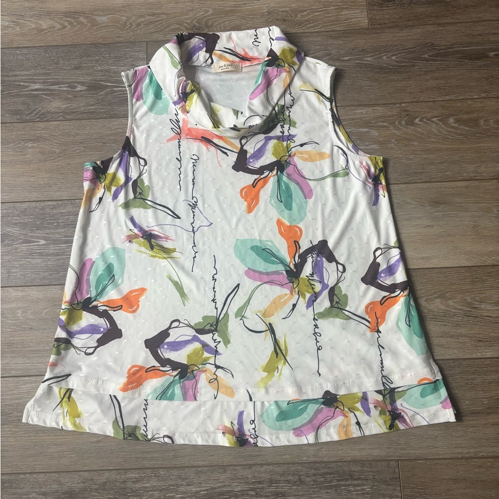 Jess and Jane Elena Top Sz L Sleeveless Artsy Lagenlook Cowl Office Coastal Boho